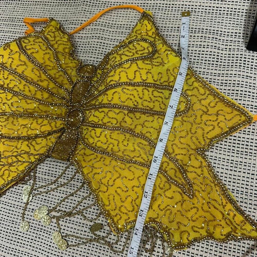 Y2K Yellow Beaded Butterfly Halter Belly Dance Crop Top - Picture 5 of 6